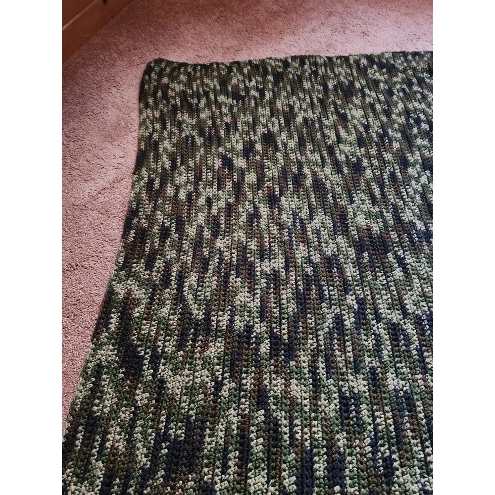 Home Made Crochted Camouflage Blanket 50 Inches‎ By 36 Inches